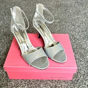 Pierre Dumas silver Dory stilletos, size 6.5, worn once:
